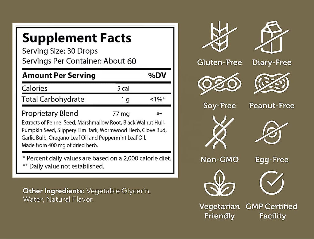 OEM High Quality Detox Supplement Paraguard Cleanse Liquid Drops Gut Health Natural Cleanse Detox for Humans