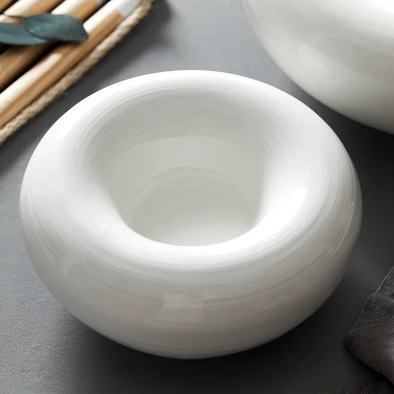 European White Ceramic Tableware Salad Dessert Bowl Snack Plate Household Table Decoration Cake Plate Kitchen Utensils Porcelain